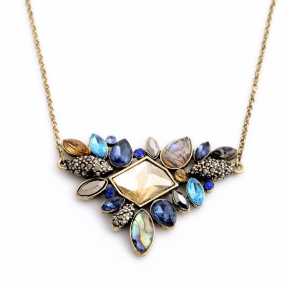 3x Boho Blue Statement CZ Necklace
